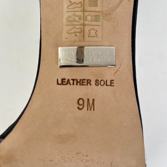 Badgley Mischka Dazzler Black Satin Strappy Heels With Beaded Ankle Strap, Sz 9 - Picture 10 of 10